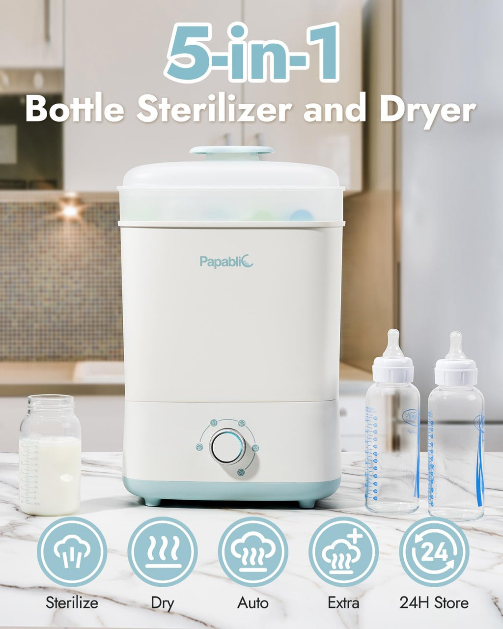 Baby Bottle Sterilizer and Dryer Pro, Esterilizador De Biberones, Electric Steam Sterilizer for Baby Bottles, Pacifiers, and Pump Parts, Large Capacity 10 Bottles
