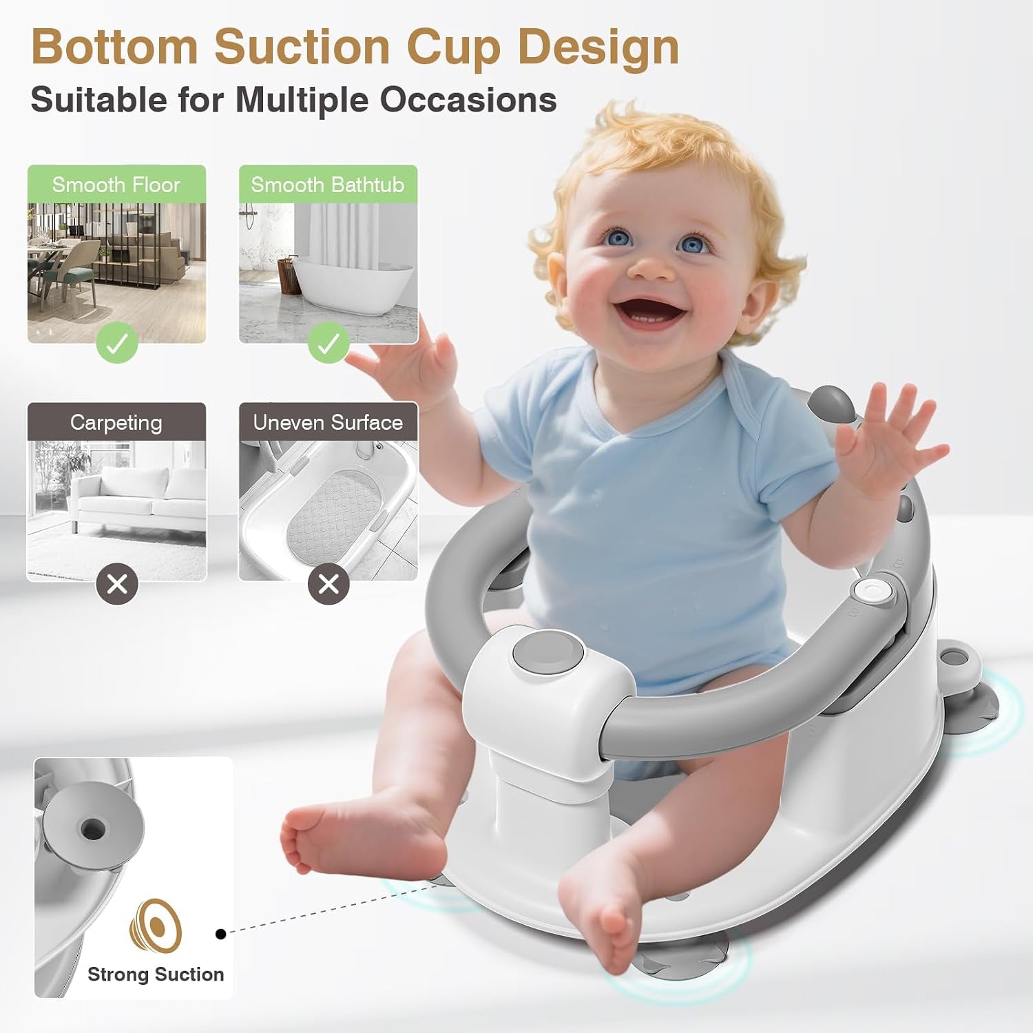 Baby Bath Seat for Babies 5 Months & up - Non-Slip Bath Seat for Sitting Up, Soft Cushion & Compact Design, Toddler Bathtub Seat