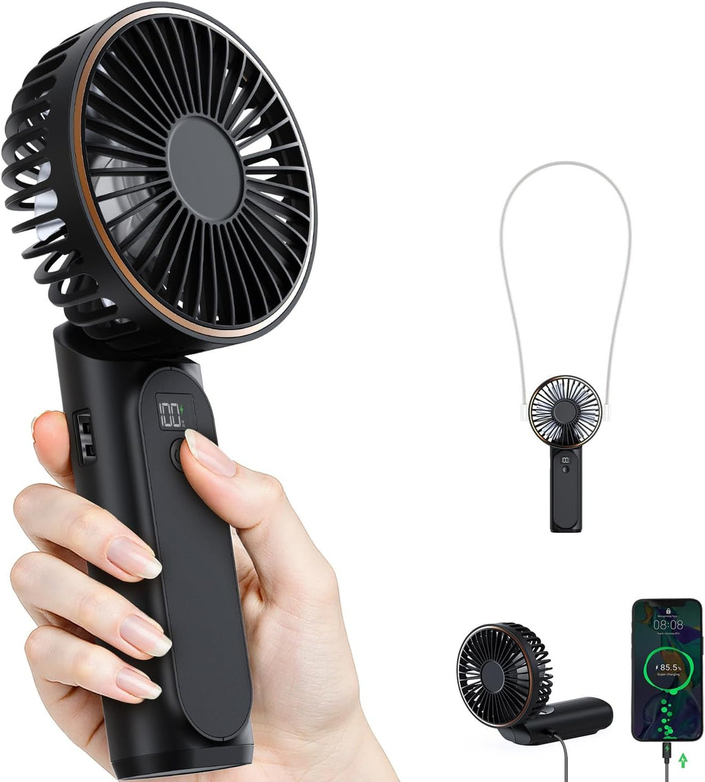 Portable Handheld Fan, Portable Fan Rechargeable, 4000Mah, 180° Adjustable, 6 Speed Wind, Display Electricity in Real Time, USB Rechargeable Foldable F An, Quiet Personal Fan with Power Bank