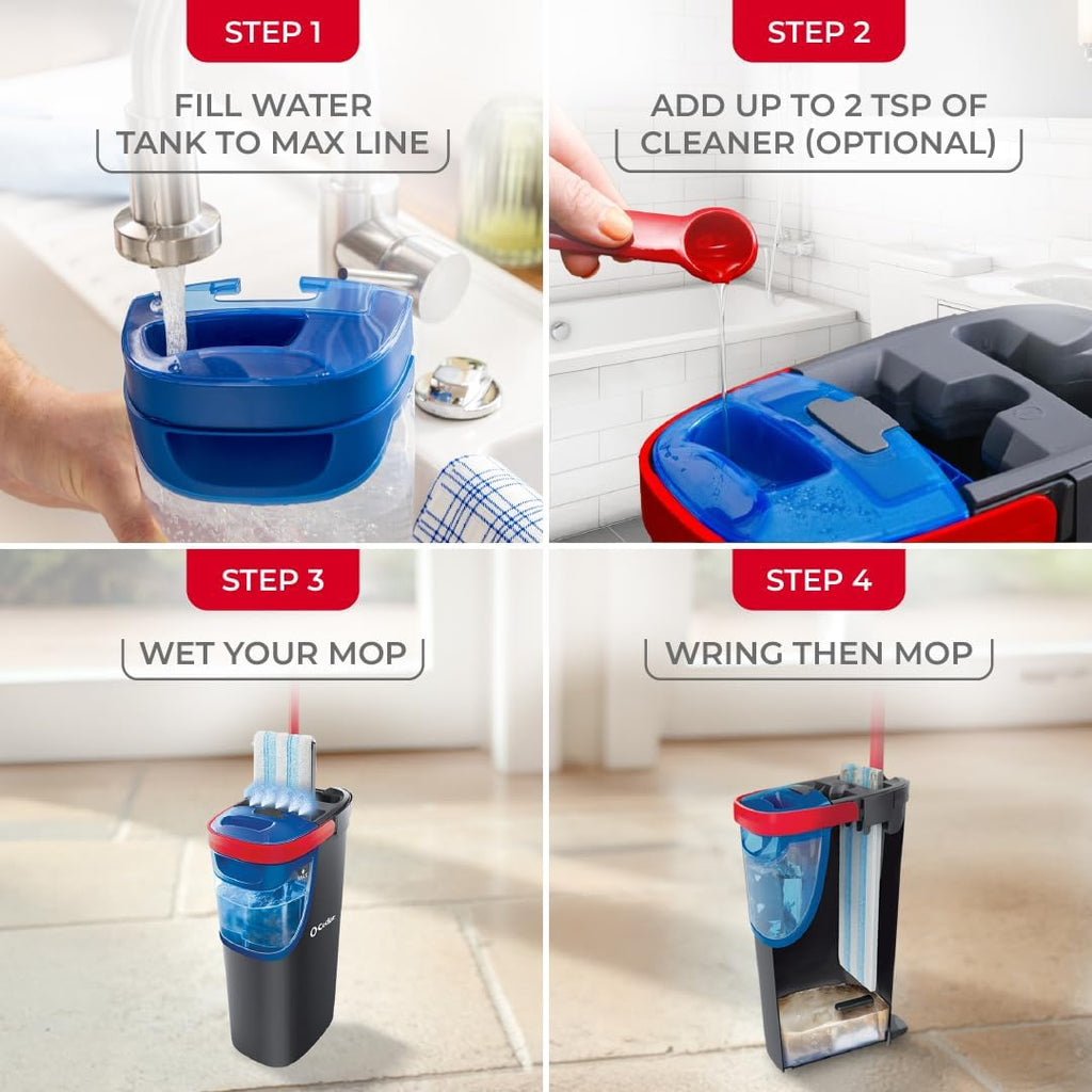 O-Cedar H2Pro Flat Mop System | Quick Everyday Cleaning | Dual-Tank Fresh Water System | Machine Washable Reusable Microfiber Mop Pad | Safe on Hardwood, Tile & Vinyl Floors