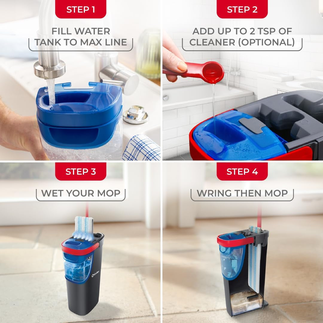O-Cedar H2Pro Flat Mop System | Quick Everyday Cleaning | Dual-Tank Fresh Water System | Machine Washable Reusable Microfiber Mop Pad | Safe on Hardwood, Tile & Vinyl Floors