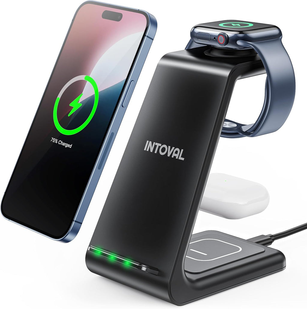 3 in 1 Wireless Charging Station for Iphone and Apple Watch,Fast Wireless Charger Stand,Compact Desk Charging Dock for Iphone17 16 15 14 13/Pro/Max, Iwatch11 10 9 Ultra/Se 3/3,Airpods