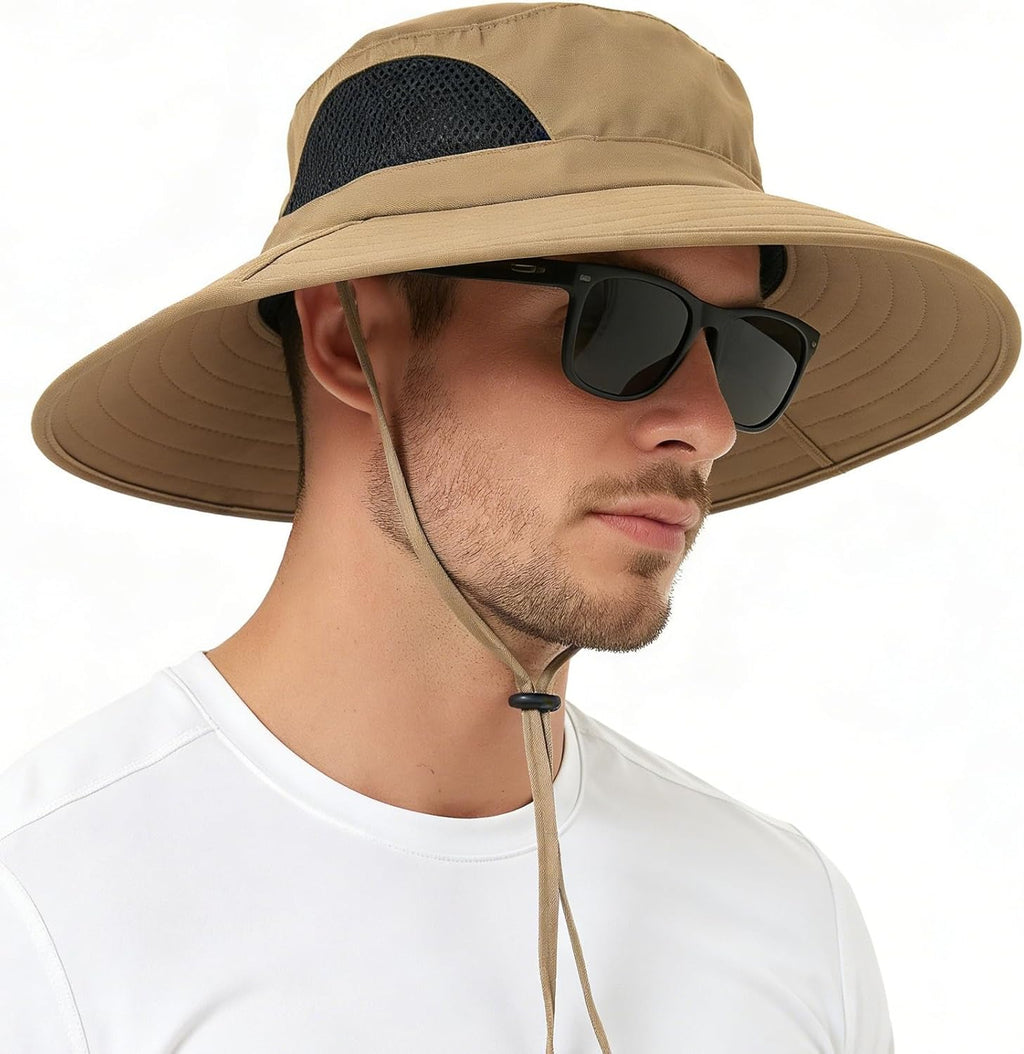 Wide Brim Sun Bucket Hat, Waterproof Boonie Hat for Men & Women | UPF 50+ UV Protection, Adjustable Fit, Chin Strap & Sweatband, Foldable Durable for Fishing Hiking Garden Beach
