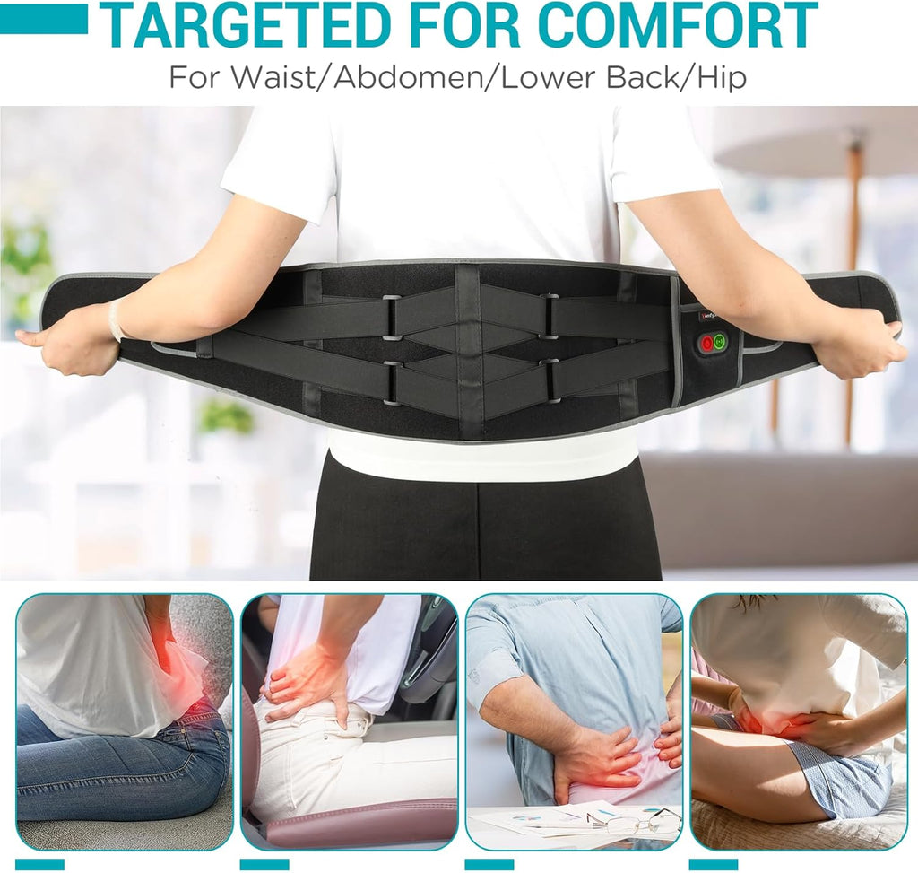 Cordless Heating Pad with Massager for Back, Birthday Gifts for Women Men, FSA Eligible HSA Portable Lower Back Massager Rechargeable Wireless Electric, Mom Dad Seniors 3 Heat 30Mins Off