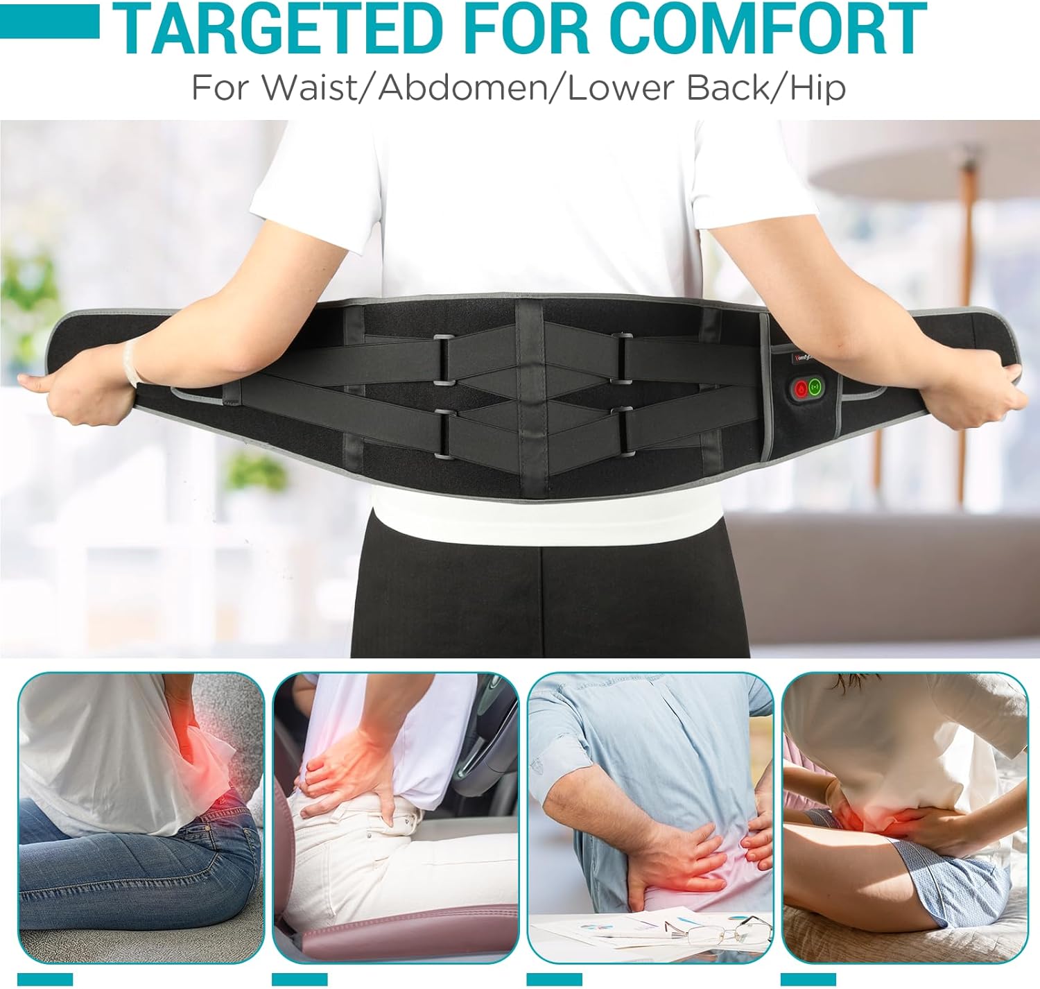Cordless Heating Pad with Massager for Back, Birthday Gifts for Women Men, FSA Eligible HSA Portable Lower Back Massager Rechargeable Wireless Electric, Mom Dad Seniors 3 Heat 30Mins Off
