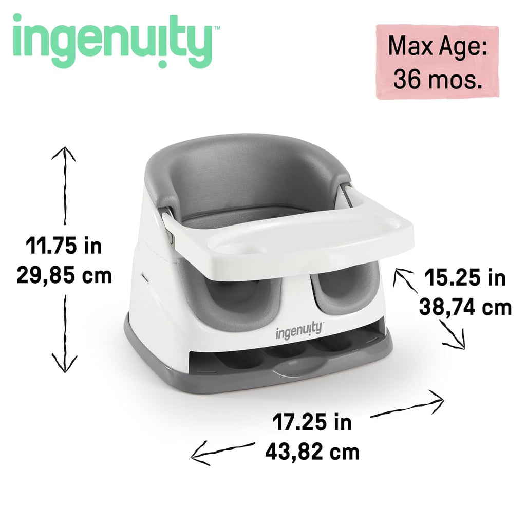 Baby Base 2-In-1 Booster Feeding and Floor Seat with Self-Storing Tray - Slate