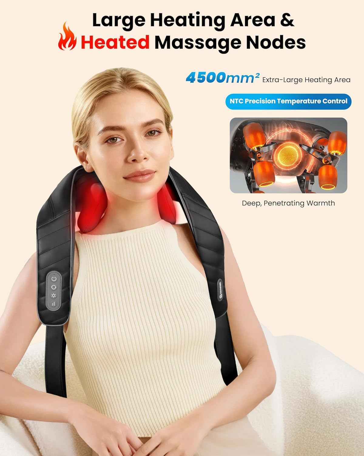 Cordless Neck Massager with Heat, 4D Kneading Shiatsu Neck and Shoulder Massager Deep Tissue, Hands-Free Straps, FSA Eligible HSA, Father Day Gift for Dad