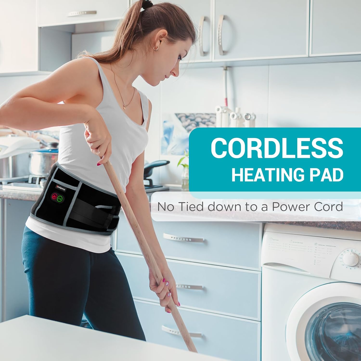 Cordless Heating Pad with Massager for Back, Birthday Gifts for Women Men, FSA Eligible HSA Portable Lower Back Massager Rechargeable Wireless Electric, Mom Dad Seniors 3 Heat 30Mins Off