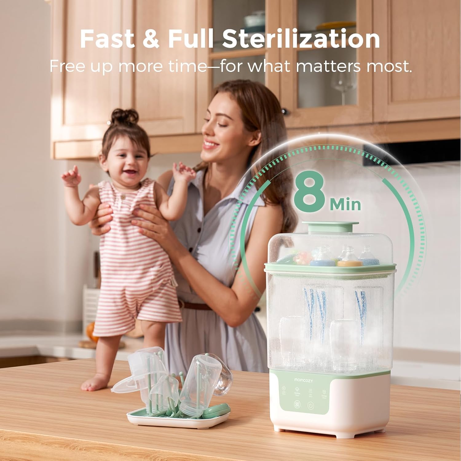 Bottle Sterilizer and Dryer, Modular Nesting Space Saving Design, 6 Bottles Capacity, 4 in 1 Compact Sterilizer for Baby Bottles, Breast Pump Parts & Newborn Essentials, Drying Rack Included