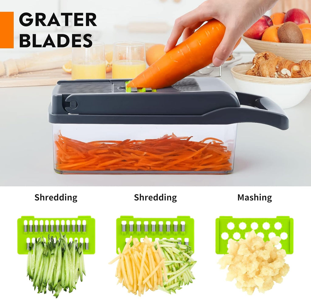 Vegetable Chopper, Pro Onion Chopper, Multifunctional 13 in 1 Food Chopper, Kitchen Vegetable Slicer Dicer Cutter,Veggie Chopper with 8 Blades,Carrot and Garlic Chopper with Container