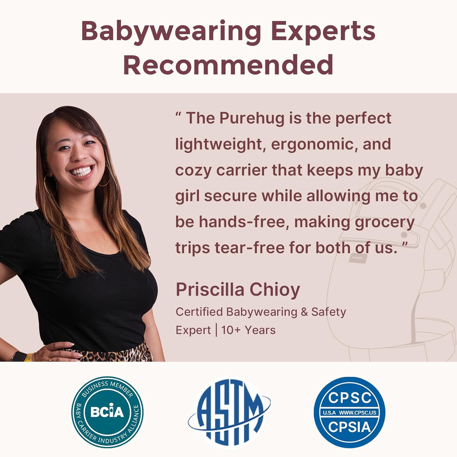 Baby Carrier - Ergonomic, Cozy and Lightweight Carrier for 7-45Lbs, Effortless to Put On, Ideal for Hands-Free Parenting, Enhanced Lumbar Support, Purehug for Infant to Toddler, Khaki