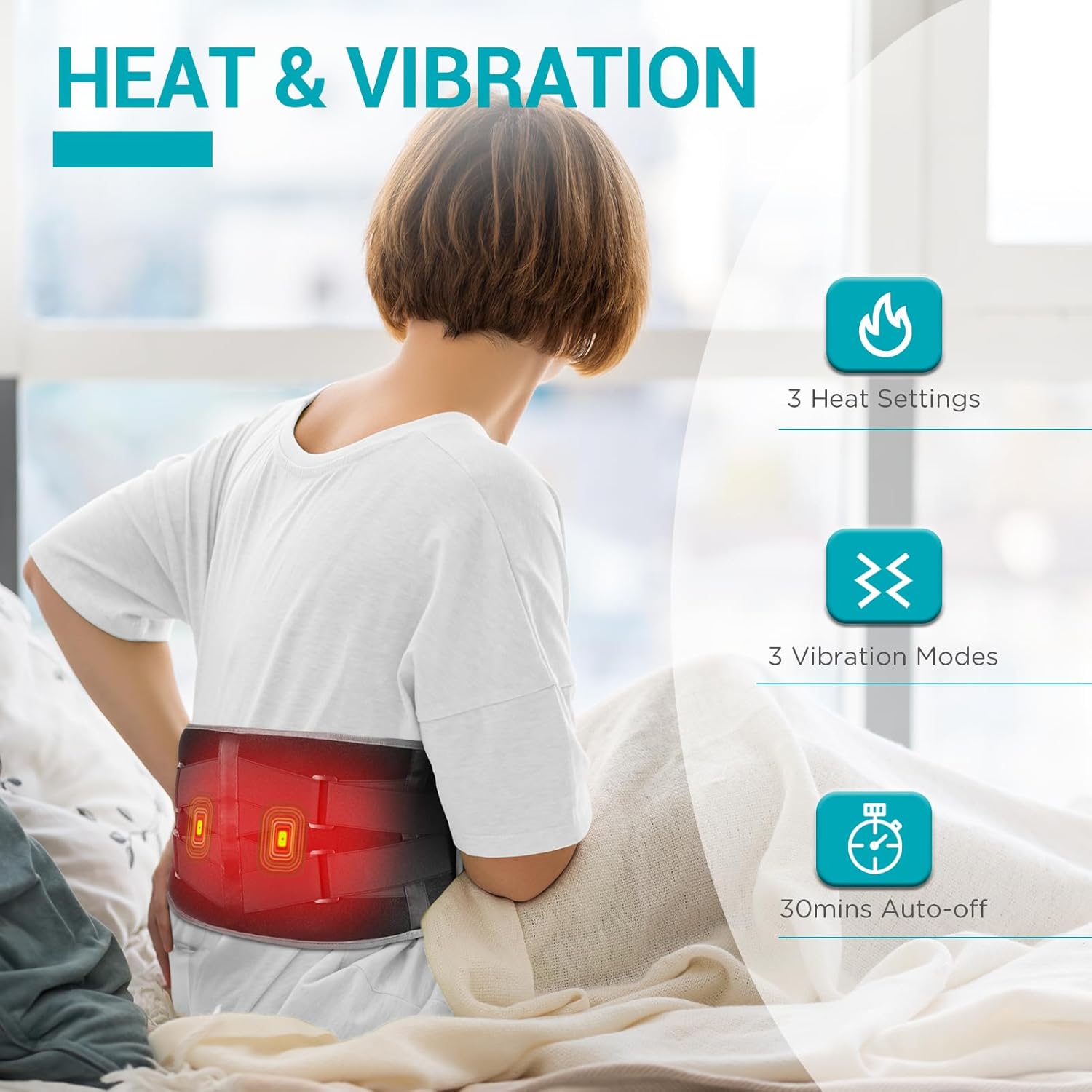Cordless Heating Pad with Massager for Back, Birthday Gifts for Women Men, FSA Eligible HSA Portable Lower Back Massager Rechargeable Wireless Electric, Mom Dad Seniors 3 Heat 30Mins Off