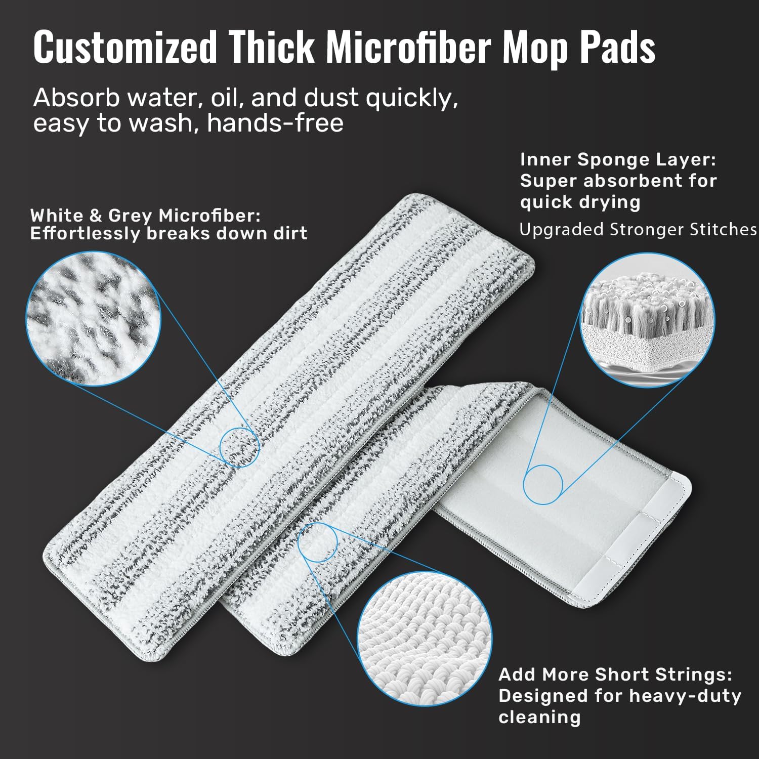 Mop and Bucket Set, 3-Tank Flat Mop and Bucket System for Separate Dirty & Clean Water, 65" Mops for Floor Cleaning with 4 Washable Pads, Safe for Hardwood, Vinyl, Tile, Baseboards, Walls