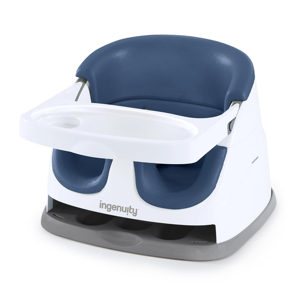 Baby Base 2-In-1 Booster Feeding and Floor Seat with Self-Storing Tray - Slate