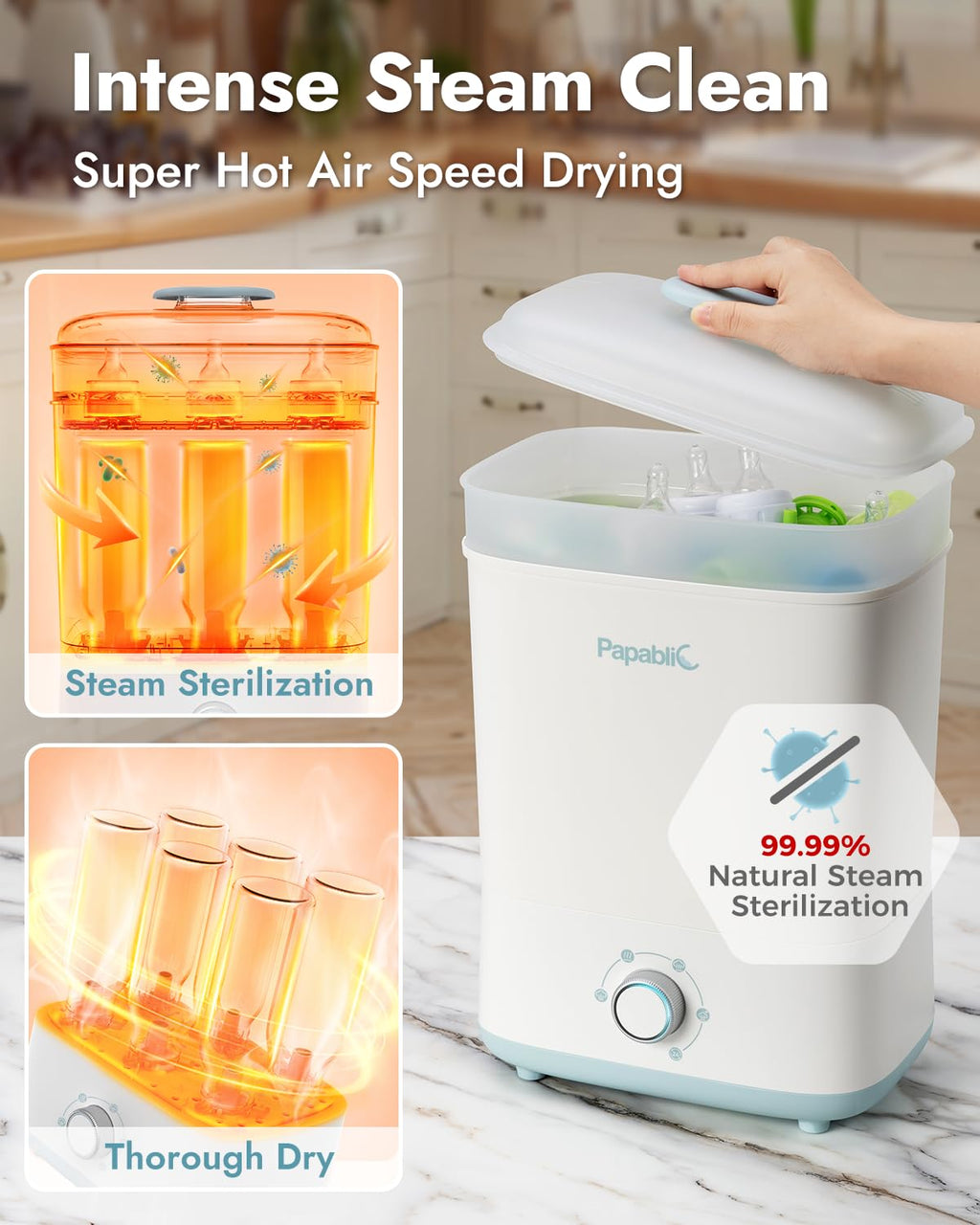 Baby Bottle Sterilizer and Dryer Pro, Esterilizador De Biberones, Electric Steam Sterilizer for Baby Bottles, Pacifiers, and Pump Parts, Large Capacity 10 Bottles