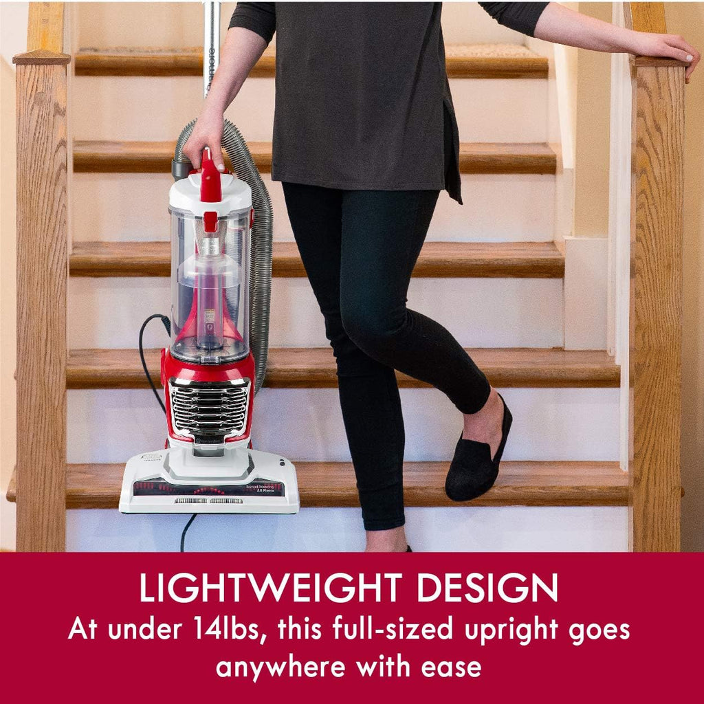 DU2015 Bagless Upright Vacuum Lightweight Carpet Cleaner with 10’Hose, HEPA Filter, 4 Cleaning Tools for Pet Hair, Hardwood Floor, Red