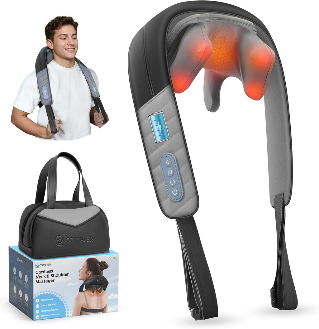 Cordless Neck Massager with Heat, 4D Kneading Shiatsu Neck and Shoulder Massager Deep Tissue, Hands-Free Straps, FSA Eligible HSA, Father Day Gift for Dad