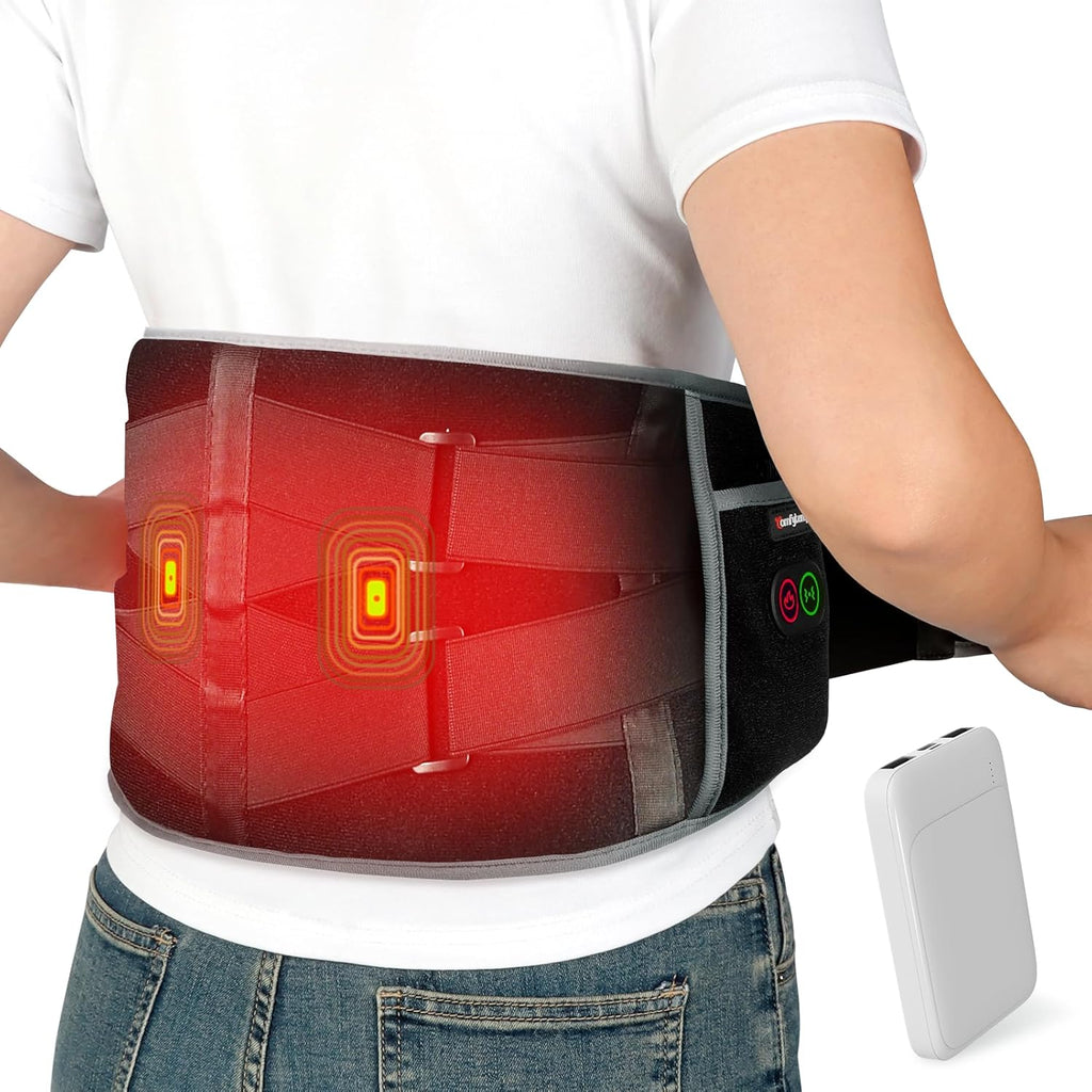 Cordless Heating Pad with Massager for Back, Birthday Gifts for Women Men, FSA Eligible HSA Portable Lower Back Massager Rechargeable Wireless Electric, Mom Dad Seniors 3 Heat 30Mins Off