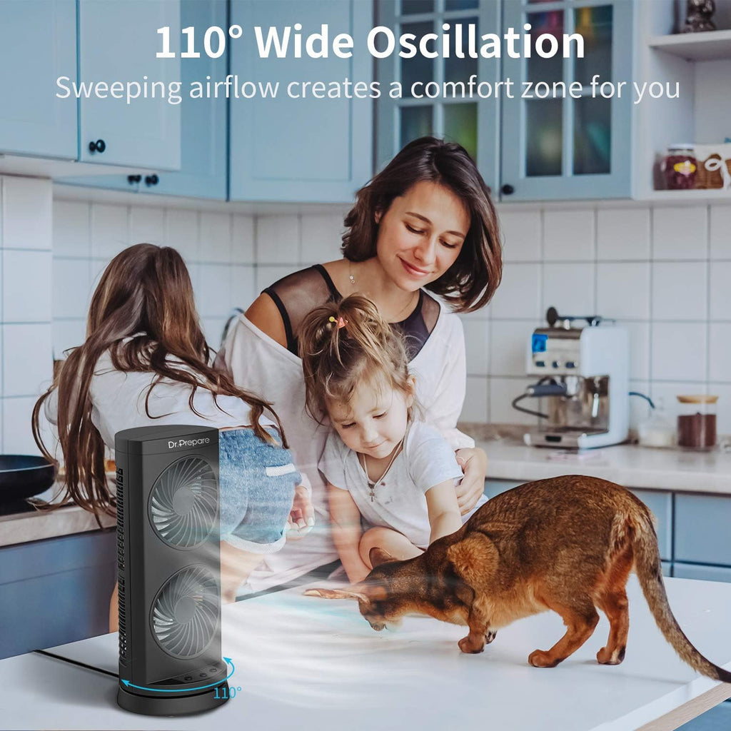 Dr. Prepare Tower Fan Oscillating Fan, Portable Desk Fan with 3-Speed Options, Dual Air Circulation, 110° Oscillation, 3 Timers, Personal Quiet Table Fan for Home Office Desktop Bedroom, 13 Inch
