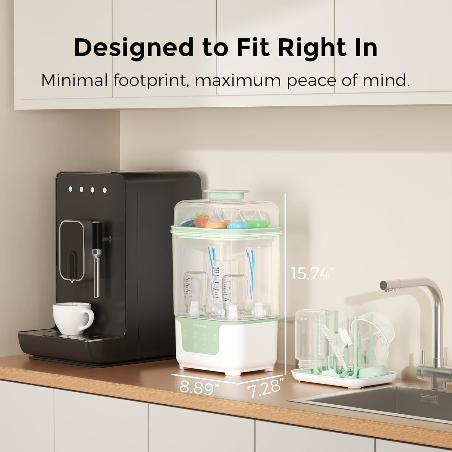 Bottle Sterilizer and Dryer, Modular Nesting Space Saving Design, 6 Bottles Capacity, 4 in 1 Compact Sterilizer for Baby Bottles, Breast Pump Parts & Newborn Essentials, Drying Rack Included