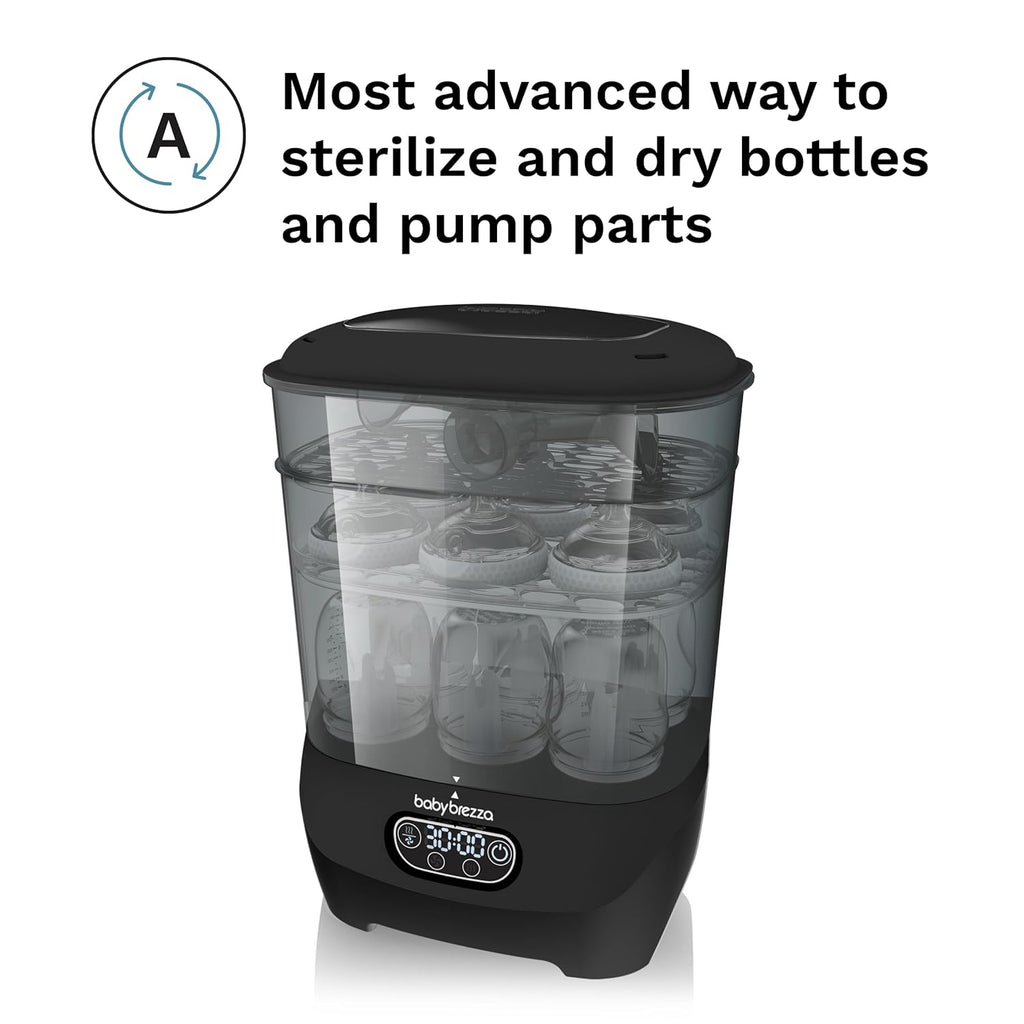 Bottle Sterilizer and Dryer Advanced – 33% Faster - Largest Capacity Steam Sanitizer - Universal Sterilization Machine for All Bottles + Pump Parts - HEPA Air Filter, Black