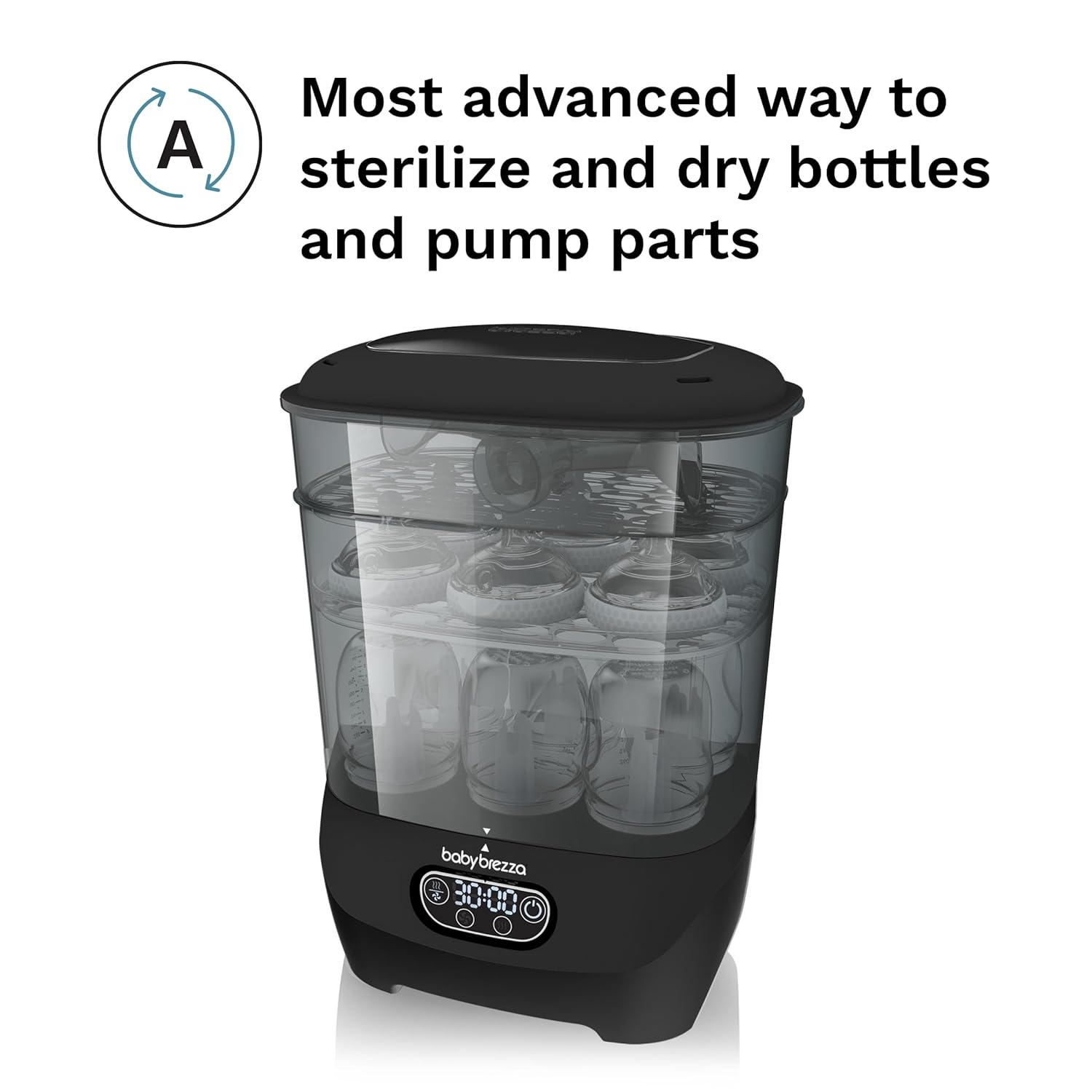 Bottle Sterilizer and Dryer Advanced – 33% Faster - Largest Capacity Steam Sanitizer - Universal Sterilization Machine for All Bottles + Pump Parts - HEPA Air Filter, Black