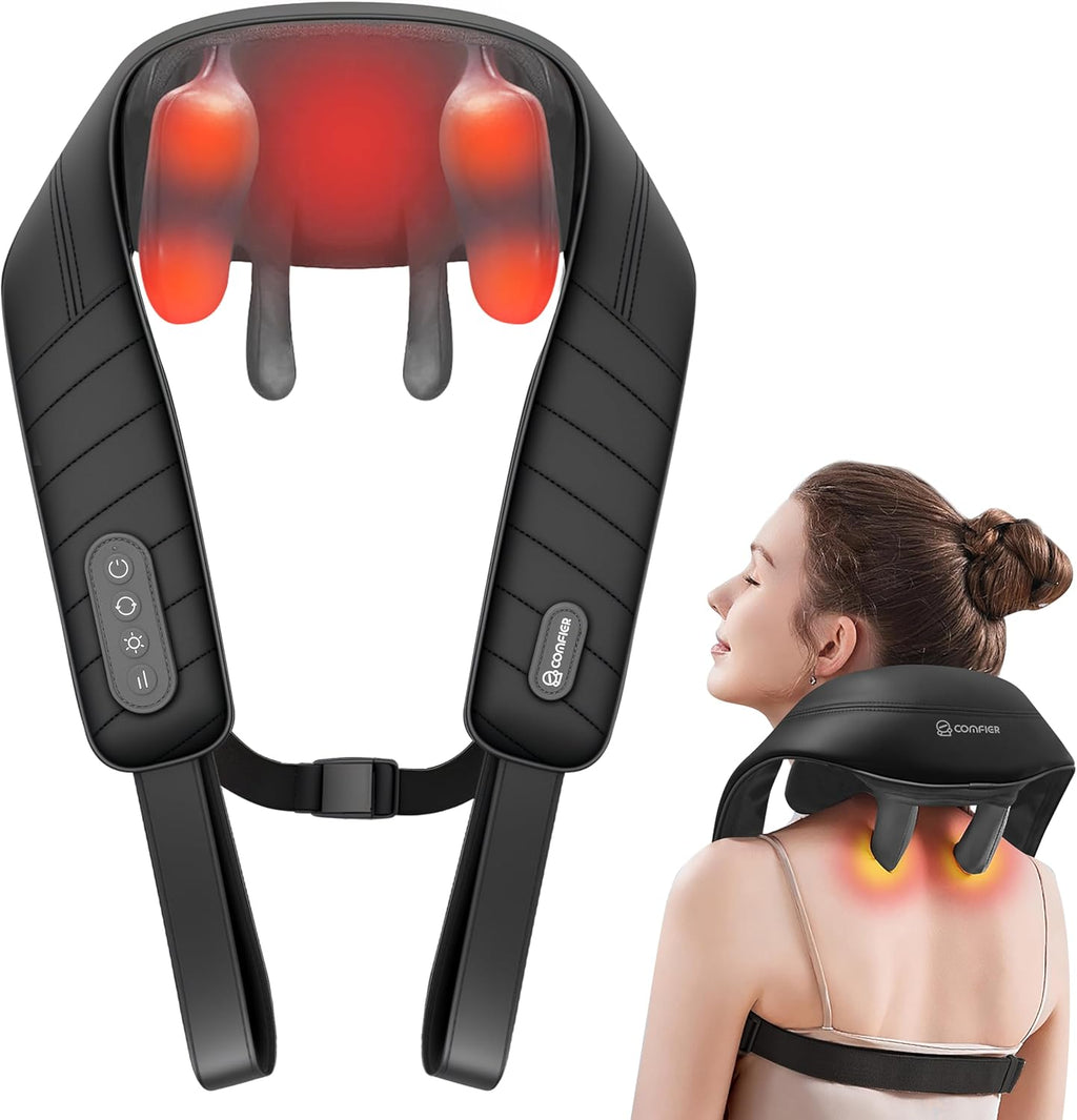 Cordless Neck Massager with Heat, 4D Kneading Shiatsu Neck and Shoulder Massager Deep Tissue, Hands-Free Straps, FSA Eligible HSA, Father Day Gift for Dad
