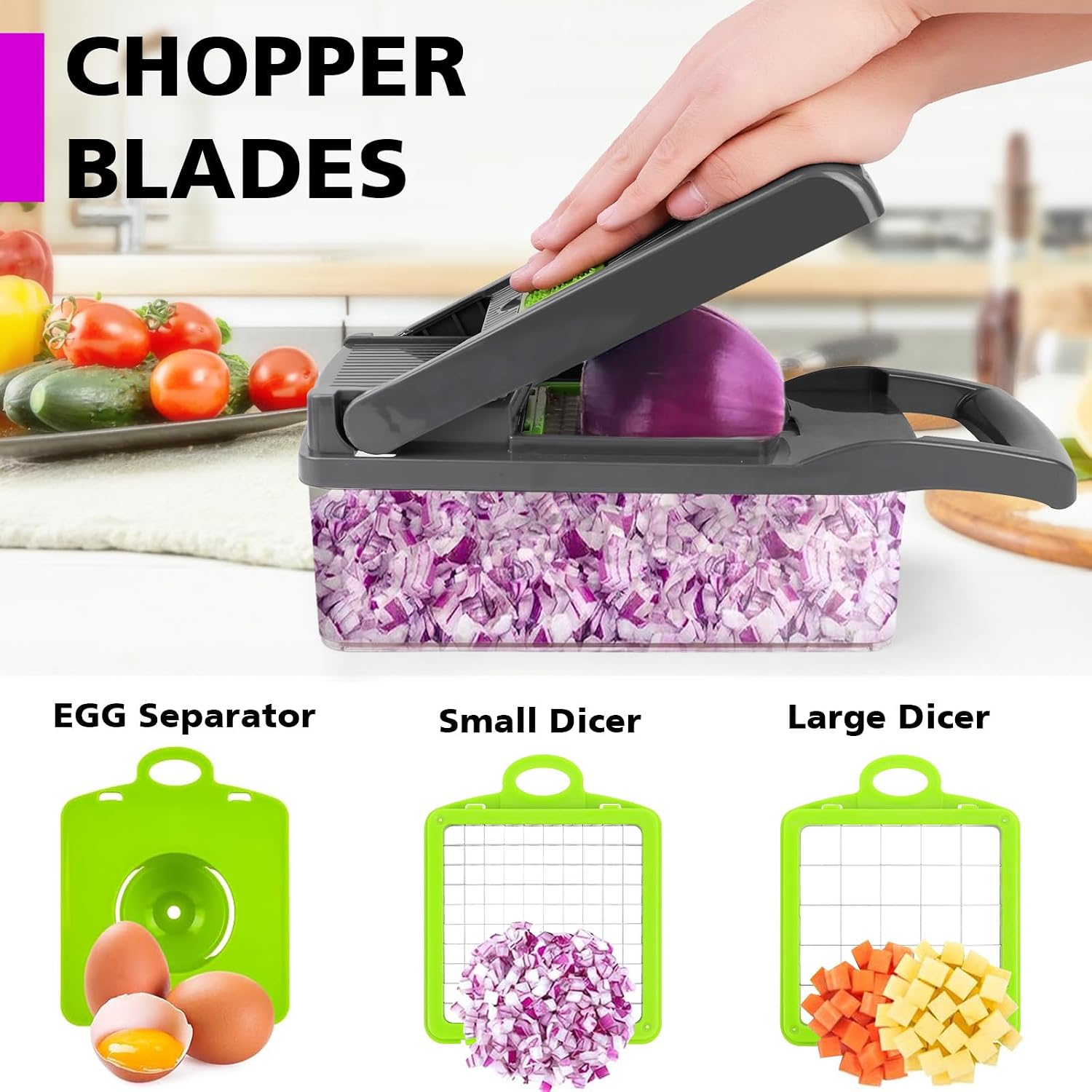 Vegetable Chopper, Pro Onion Chopper, Multifunctional 13 in 1 Food Chopper, Kitchen Vegetable Slicer Dicer Cutter,Veggie Chopper with 8 Blades,Carrot and Garlic Chopper with Container