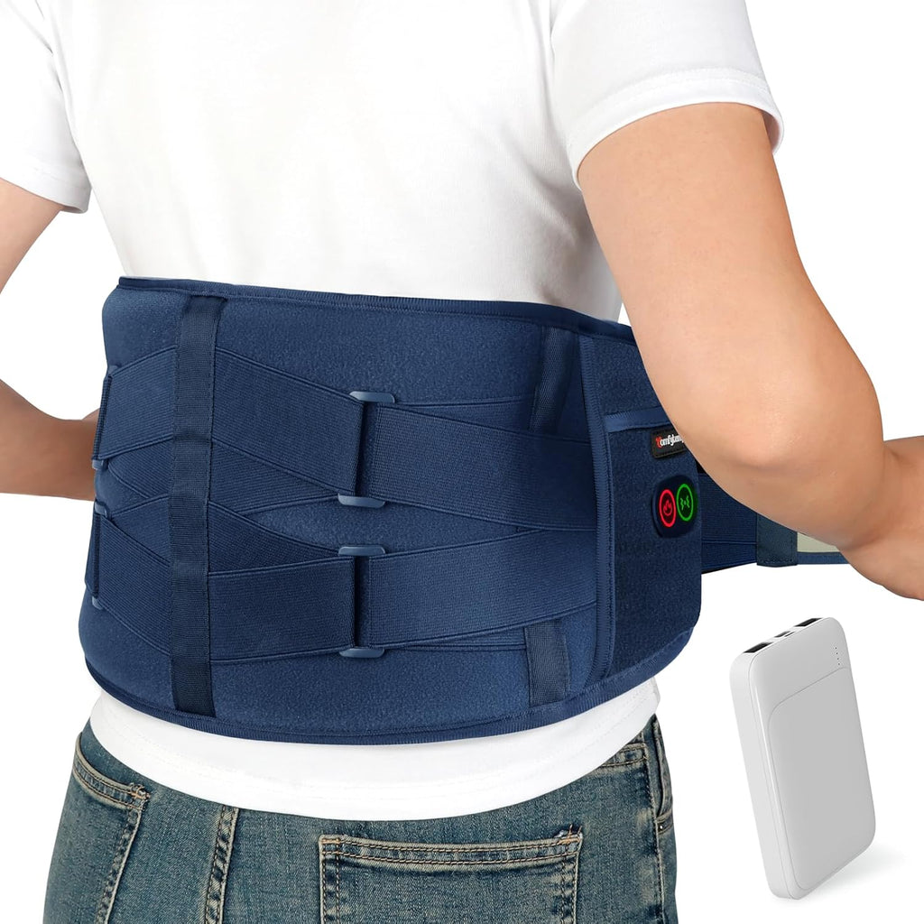 Cordless Heating Pad with Massager for Back, Birthday Gifts for Women Men, FSA Eligible HSA Portable Lower Back Massager Rechargeable Wireless Electric, Mom Dad Seniors 3 Heat 30Mins Off