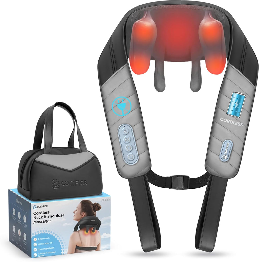 Cordless Neck Massager with Heat, 4D Kneading Shiatsu Neck and Shoulder Massager Deep Tissue, Hands-Free Straps, FSA Eligible HSA, Father Day Gift for Dad