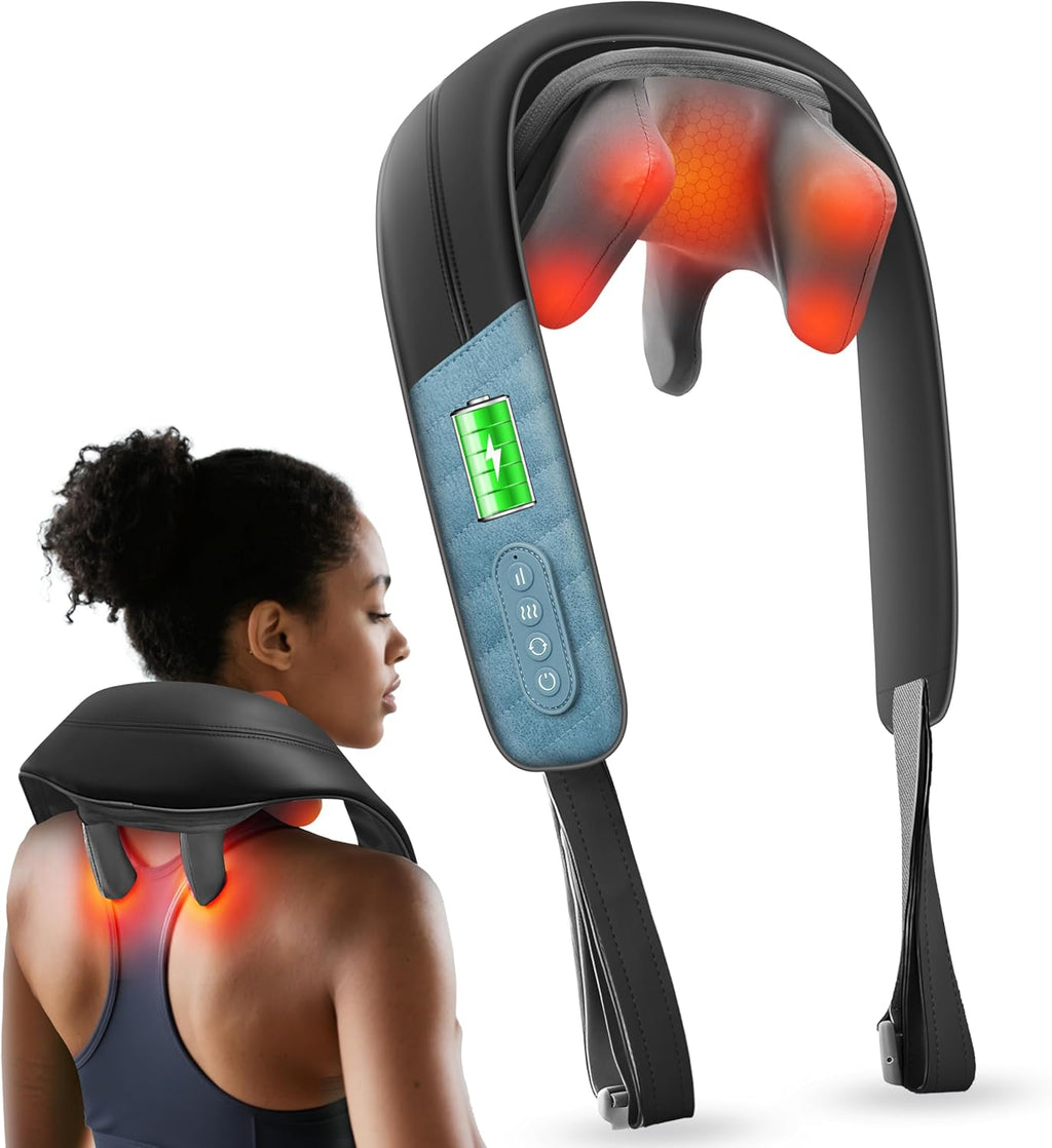 Cordless Neck Massager with Heat, 4D Kneading Shiatsu Neck and Shoulder Massager Deep Tissue, Hands-Free Straps, FSA Eligible HSA, Father Day Gift for Dad