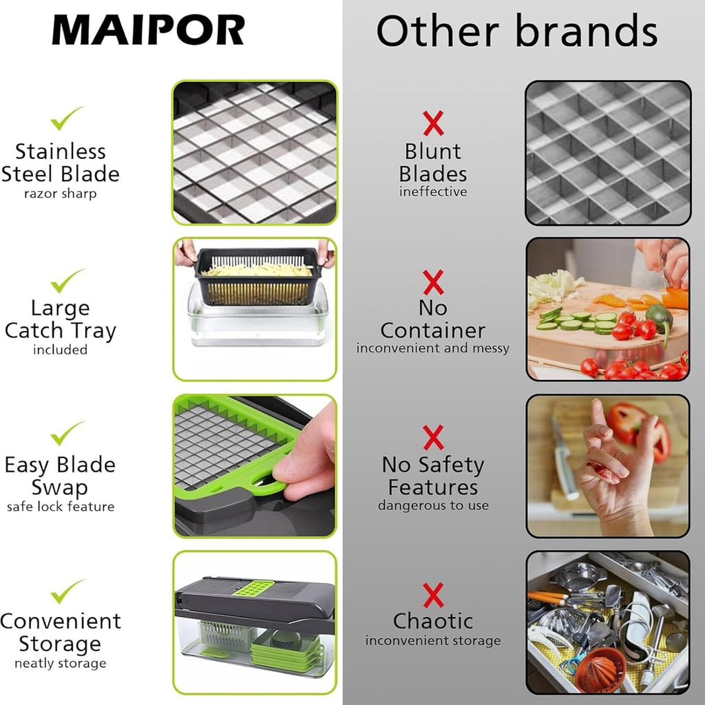 Vegetable Chopper, Pro Onion Chopper, Multifunctional 13 in 1 Food Chopper, Kitchen Vegetable Slicer Dicer Cutter,Veggie Chopper with 8 Blades,Carrot and Garlic Chopper with Container