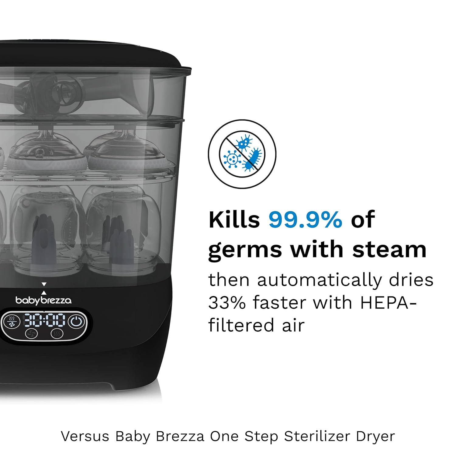 Bottle Sterilizer and Dryer Advanced – 33% Faster - Largest Capacity Steam Sanitizer - Universal Sterilization Machine for All Bottles + Pump Parts - HEPA Air Filter, Black