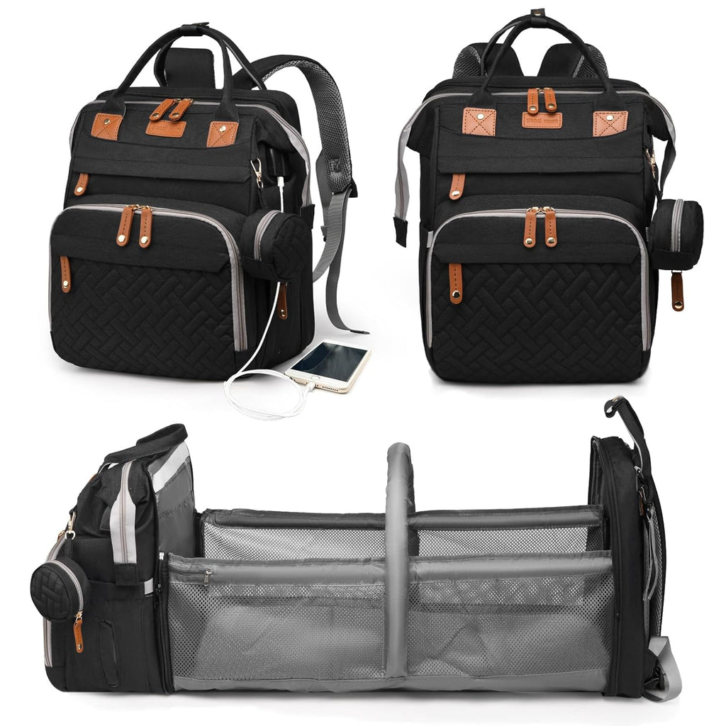 Baby Diaper Bag with Changing Station, Waterproof Diaper Bag Backpack for Moms Dads with USB Charging Port, Baby Shower Gifts, Large Capacity Diaper Backpack, Grey