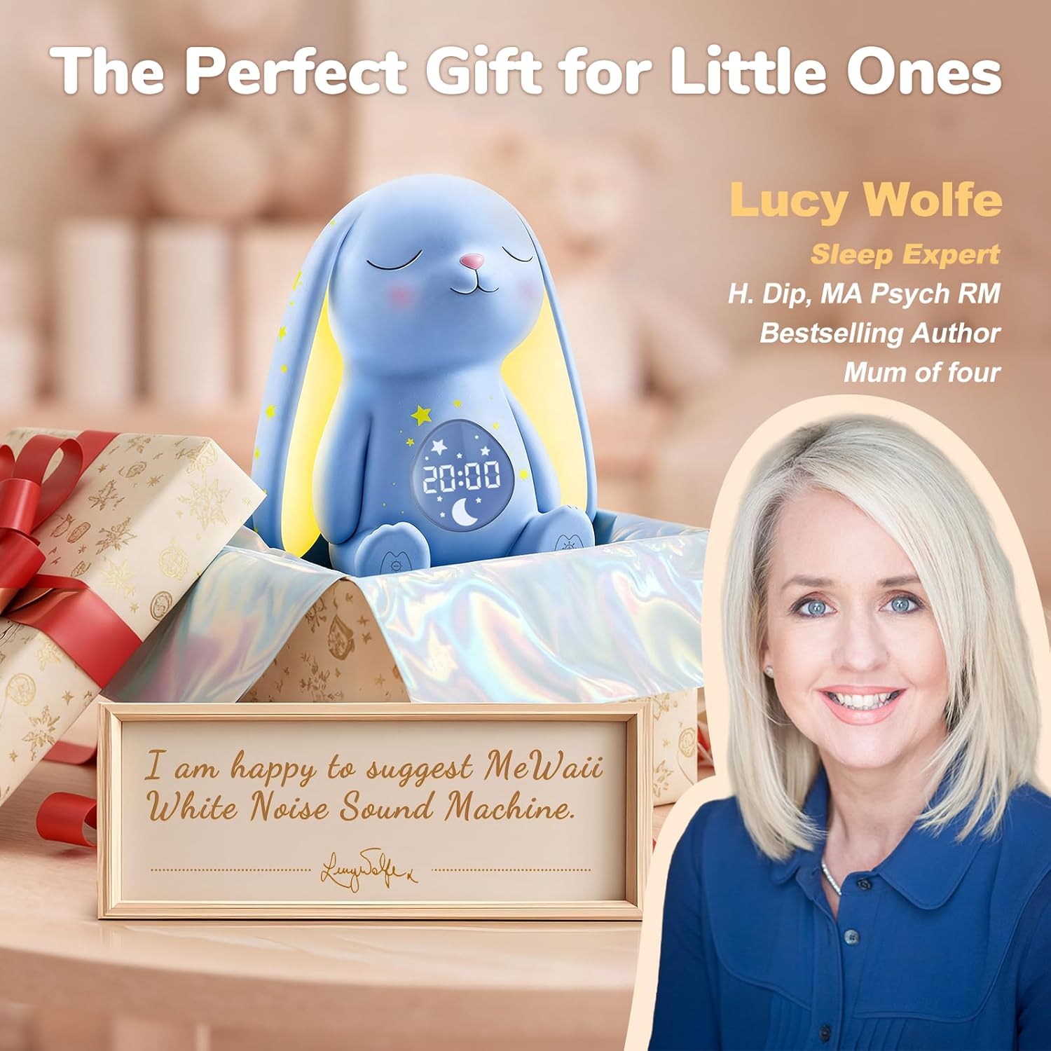 Mom'S Choice Awards丨Bunny White Noise Sound Machine Baby for Sleep- AI Cry Detection, 100 Soothing Sounds, Full APP Access Included, Newborn Baby Boy Gifts, Night Light & Sleep Trainer, New Mom Gift