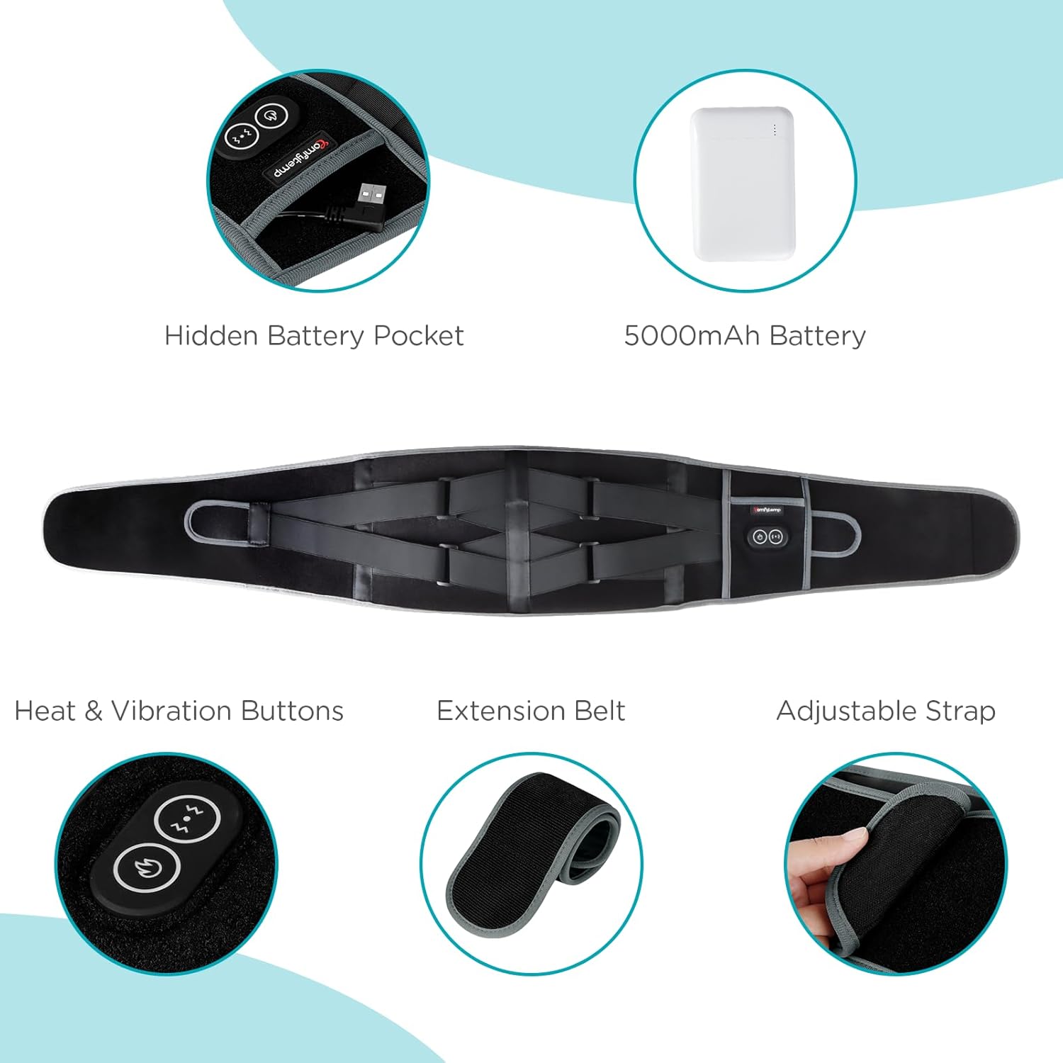 Cordless Heating Pad with Massager for Back, Birthday Gifts for Women Men, FSA Eligible HSA Portable Lower Back Massager Rechargeable Wireless Electric, Mom Dad Seniors 3 Heat 30Mins Off