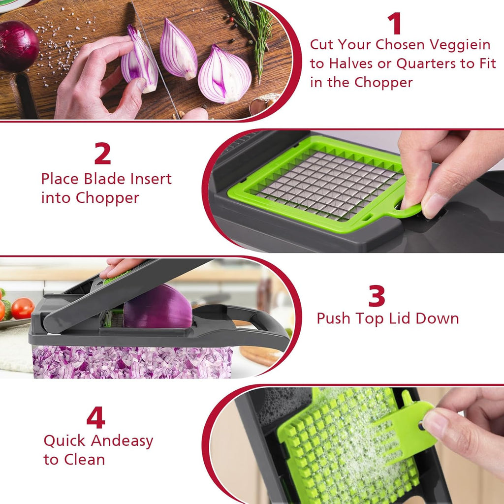 Vegetable Chopper, Pro Onion Chopper, Multifunctional 13 in 1 Food Chopper, Kitchen Vegetable Slicer Dicer Cutter,Veggie Chopper with 8 Blades,Carrot and Garlic Chopper with Container