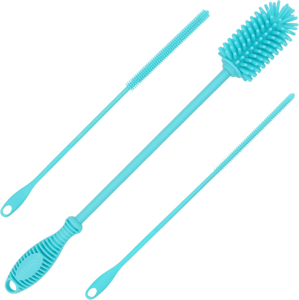 Silicone Bottle Brush with 2 Straw Cleaners - 12.5” Water Bottle Cleaner Brush for Yeti, Hydro Flask, Owala, Stanley, Baby Bottles, Glassware, Vases & Narrow Neck Containers - Orange