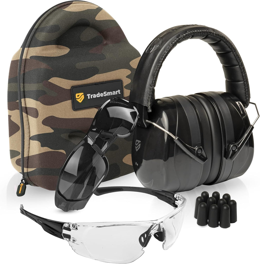 All-In-One Shooting Ear Protection - Comfort+ NRR 28 Earmuffs, Glasses & Earplugs + Carry Case