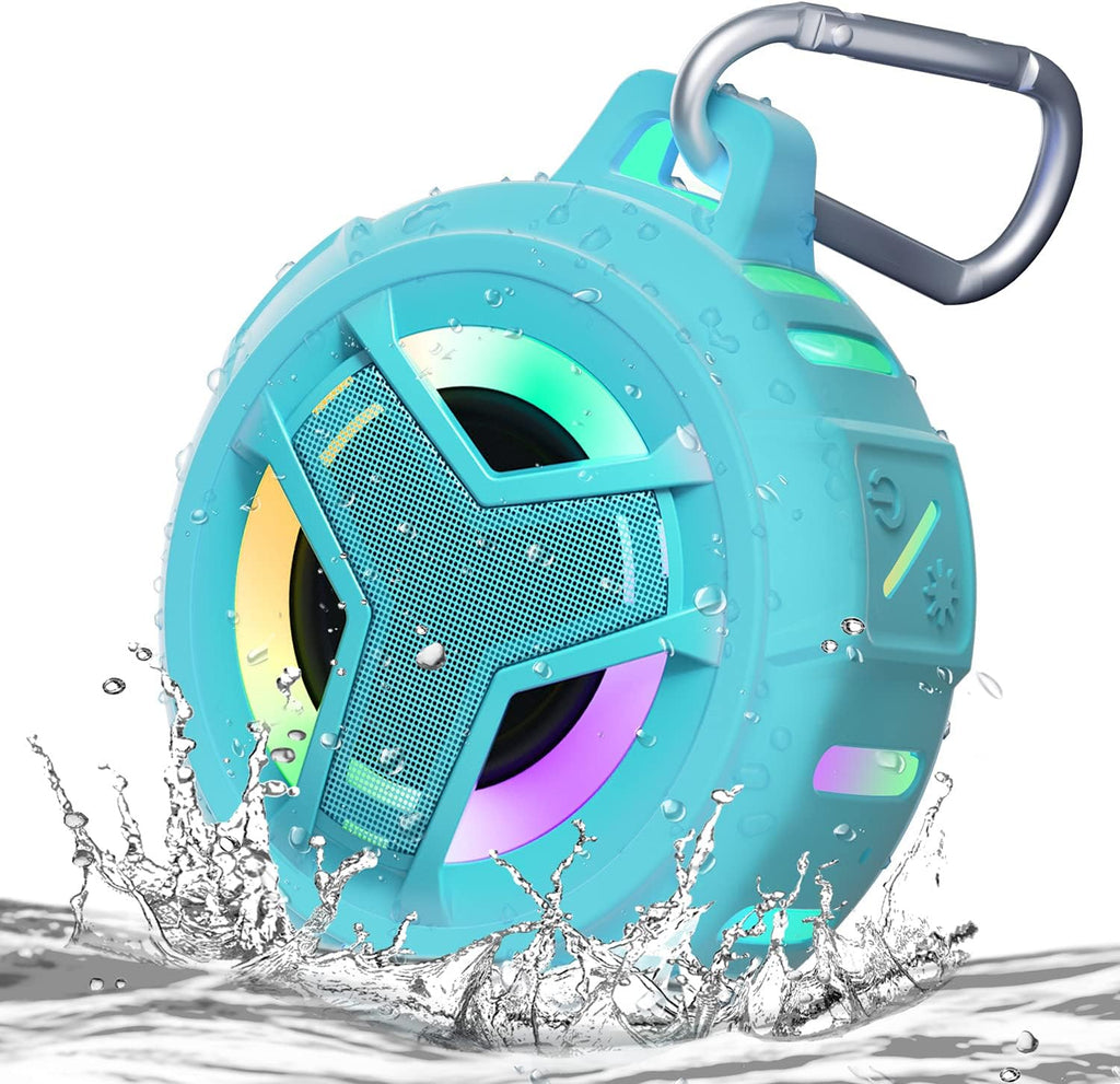 Bluetooth Shower Speaker, Portable Bluetooth Speakers, IP67 Waterproof Wireless Speaker with LED Light, Floating, 2000Mah, True Wireless Stereo for Kayak, Beach, Gifts for Unisex -Black