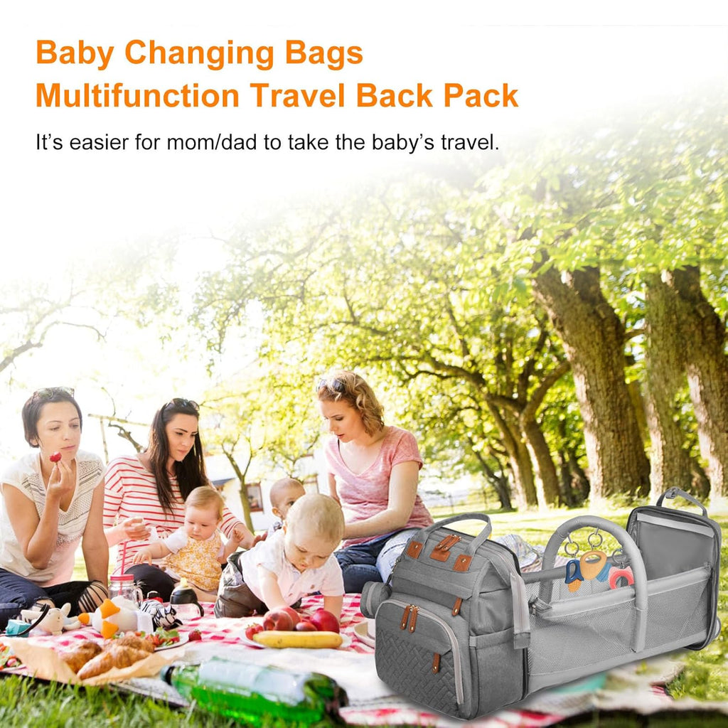Baby Diaper Bag with Changing Station, Waterproof Diaper Bag Backpack for Moms Dads with USB Charging Port, Baby Shower Gifts, Large Capacity Diaper Backpack, Grey