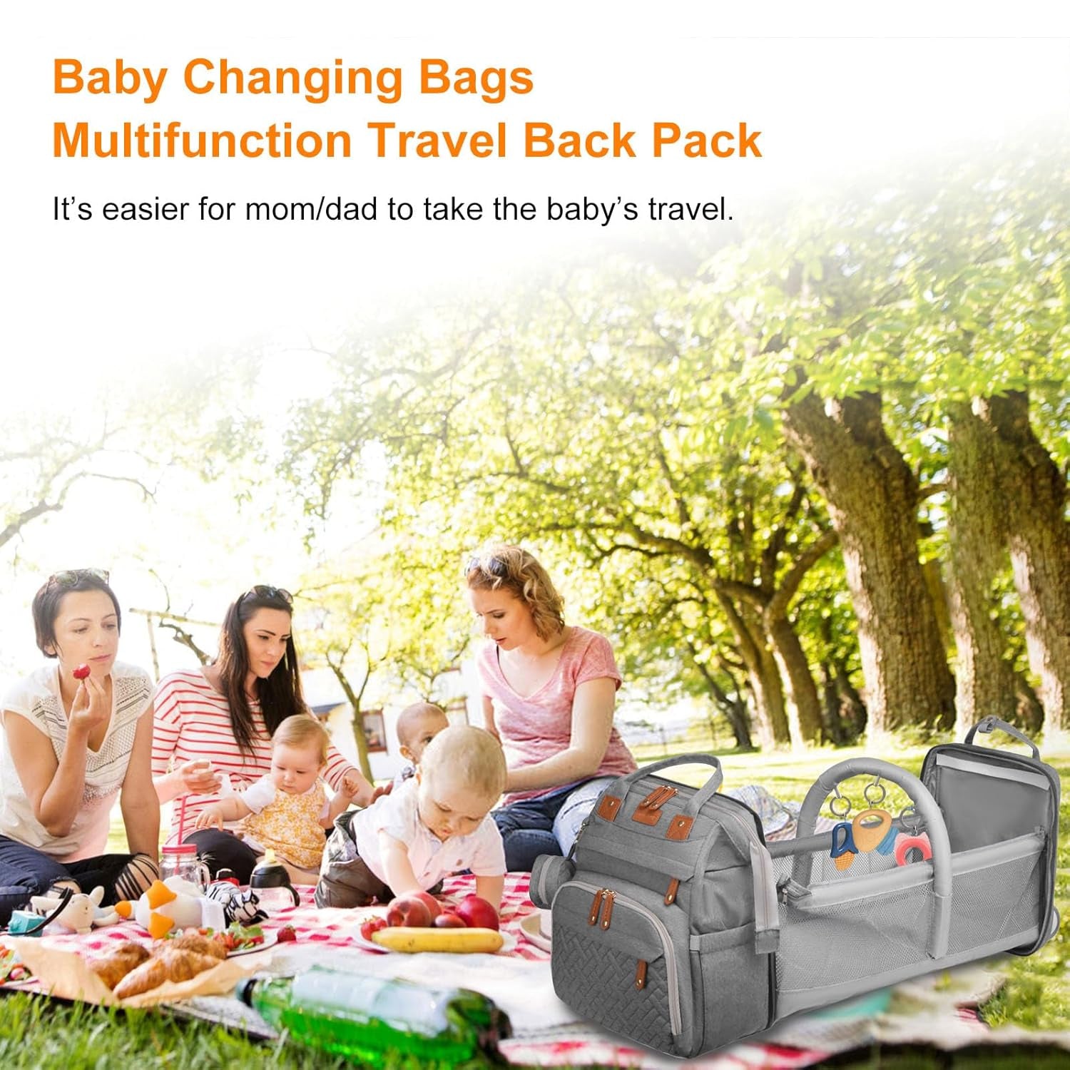 Baby Diaper Bag with Changing Station, Waterproof Diaper Bag Backpack for Moms Dads with USB Charging Port, Baby Shower Gifts, Large Capacity Diaper Backpack, Grey