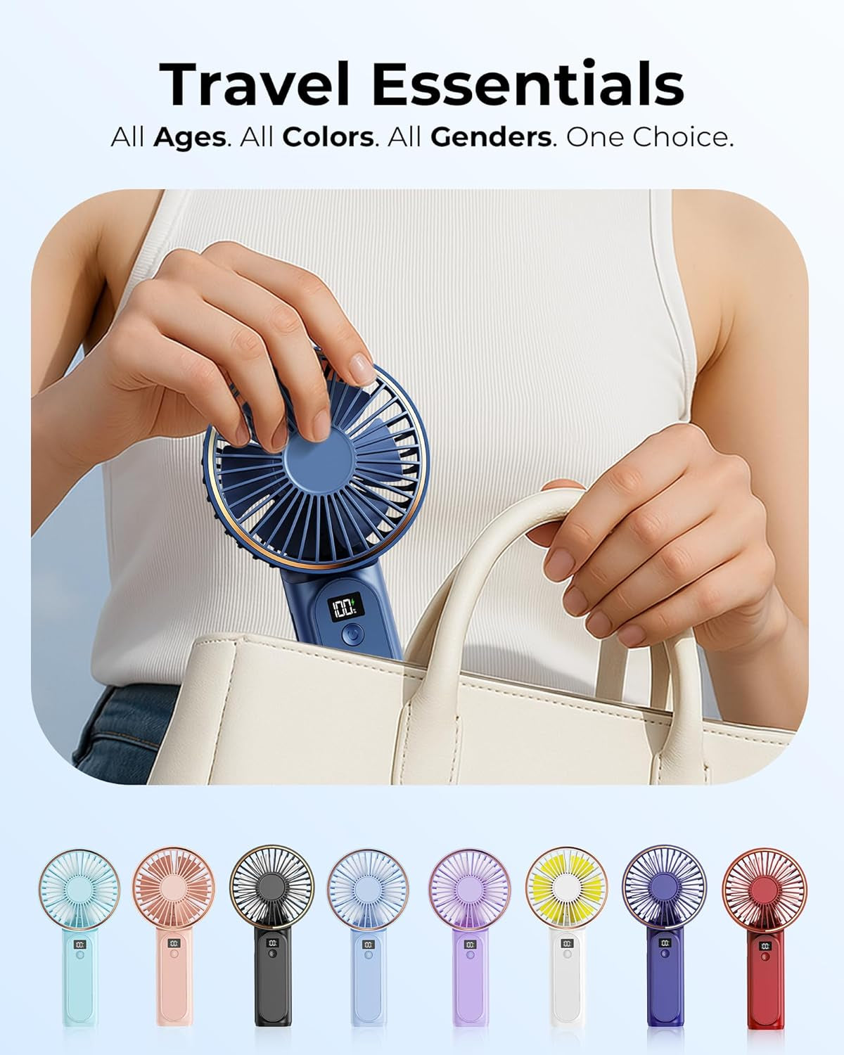 Portable Handheld Fan, Portable Fan Rechargeable, 4000Mah, 180° Adjustable, 6 Speed Wind, Display Electricity in Real Time, USB Rechargeable Foldable F An, Quiet Personal Fan with Power Bank