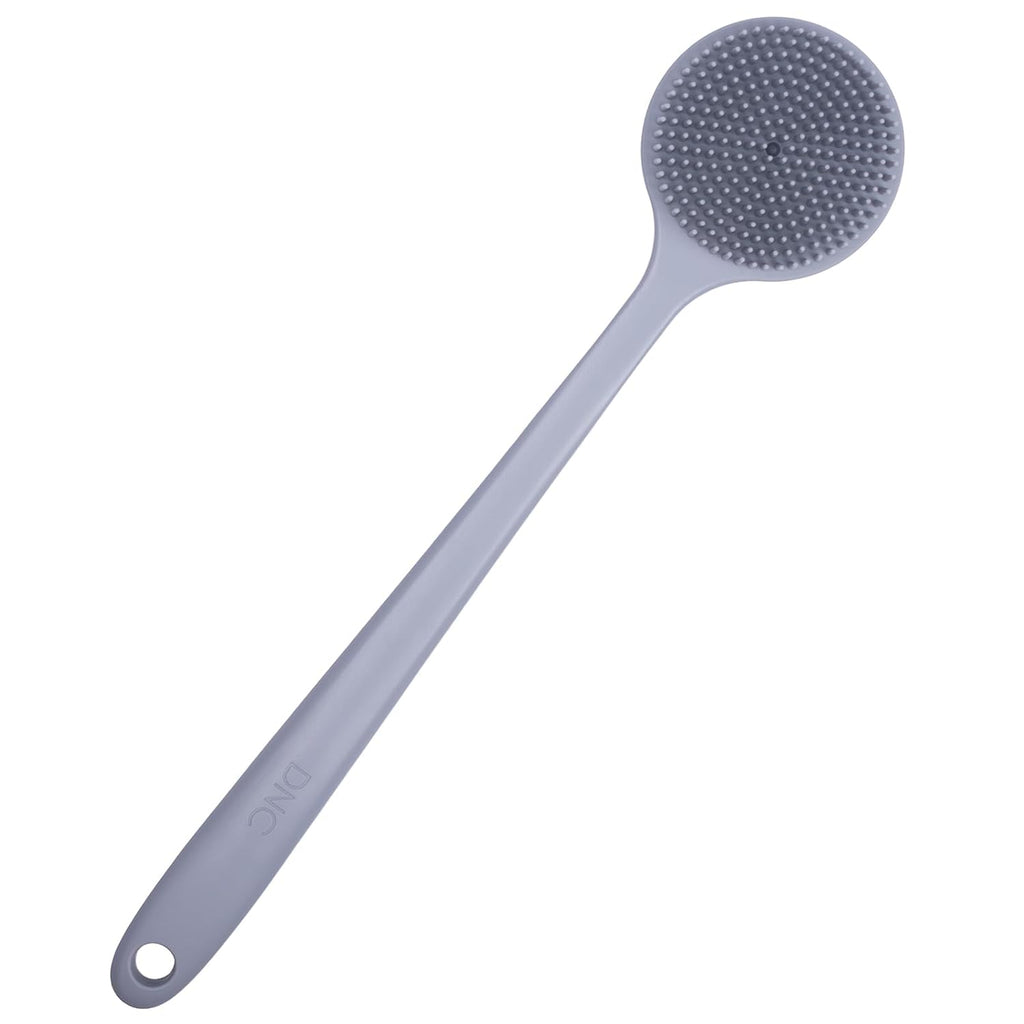 Silicone Back Scrubber for Shower Bath Body Brush with Long Handle (Gray)