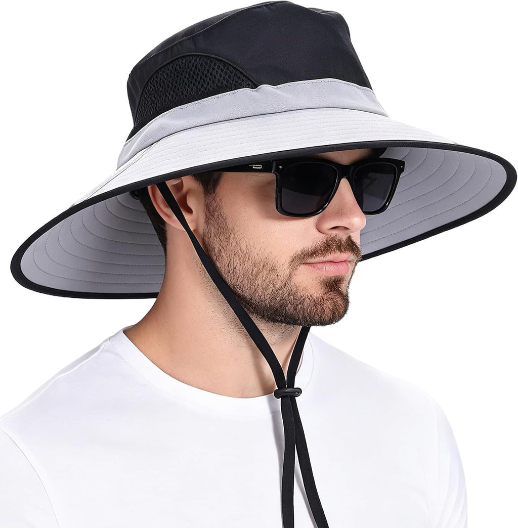 Wide Brim Sun Bucket Hat, Waterproof Boonie Hat for Men & Women | UPF 50+ UV Protection, Adjustable Fit, Chin Strap & Sweatband, Foldable Durable for Fishing Hiking Garden Beach