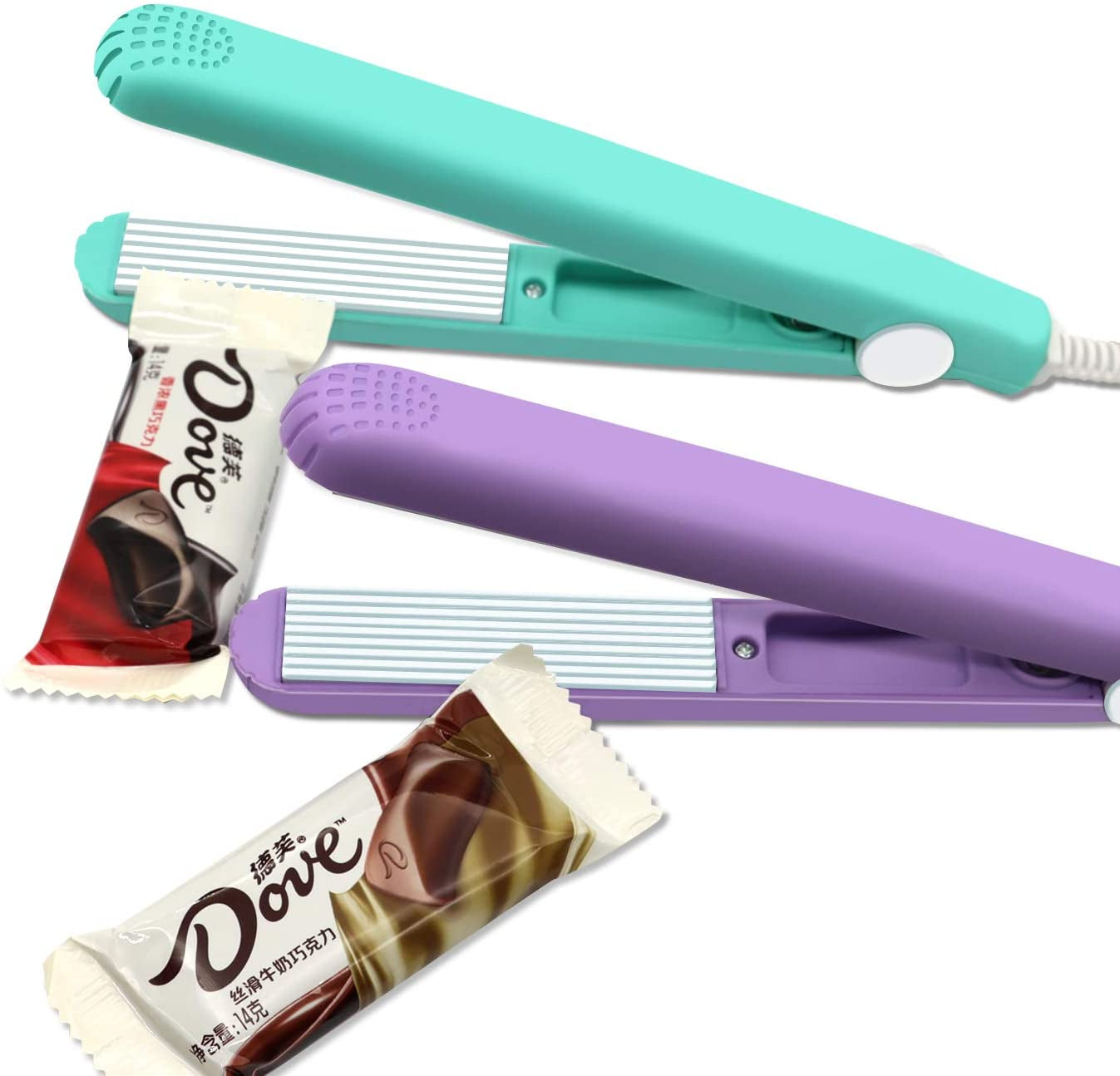 2 PACK Mini Bag Sealer Heat Seal, Handheld Food Sealer Bag Resealer for Food Storage, Portable Smart Heat Sealer Machine with 45” Power Cable for Chip Bags, Plastic Bags, Snack Bags (Green+Purple)