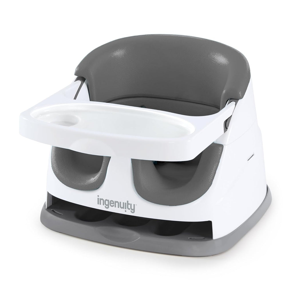 Baby Base 2-In-1 Booster Feeding and Floor Seat with Self-Storing Tray - Slate