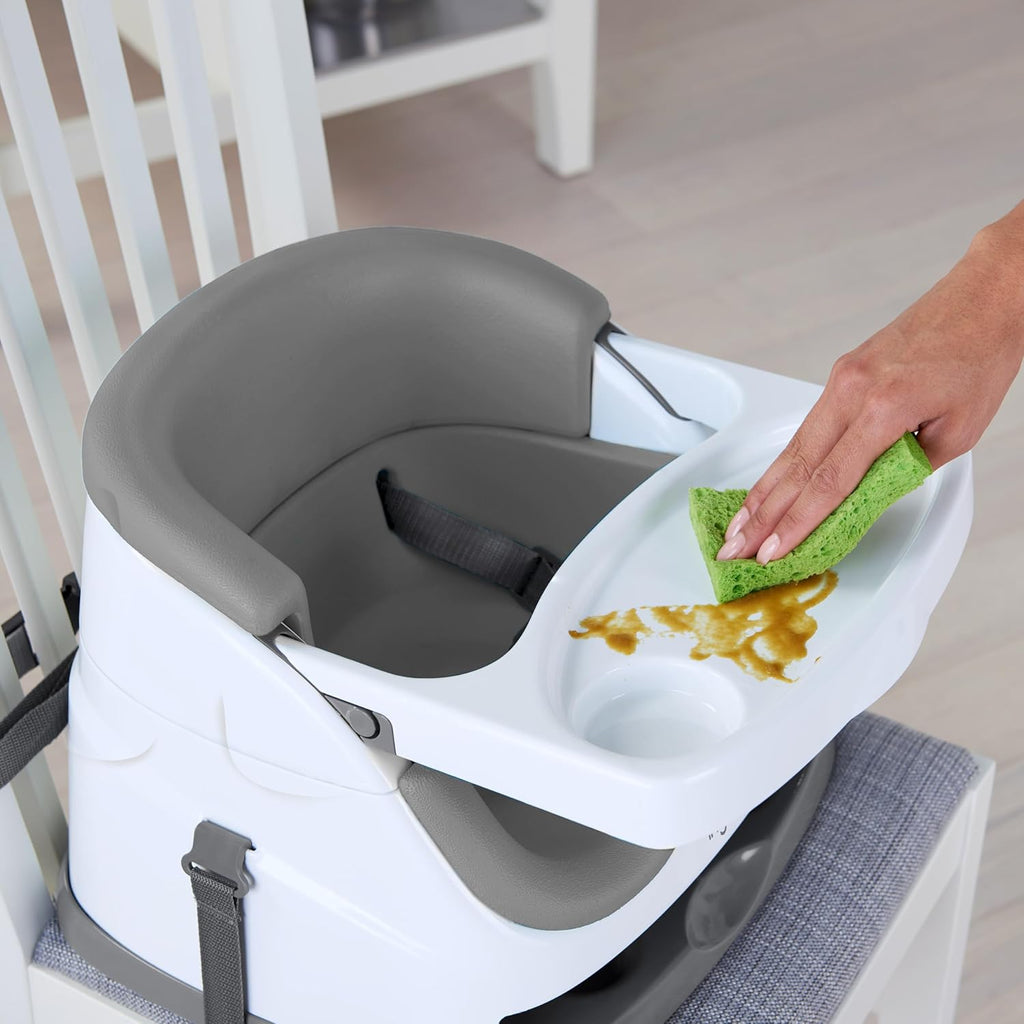 Baby Base 2-In-1 Booster Feeding and Floor Seat with Self-Storing Tray - Slate