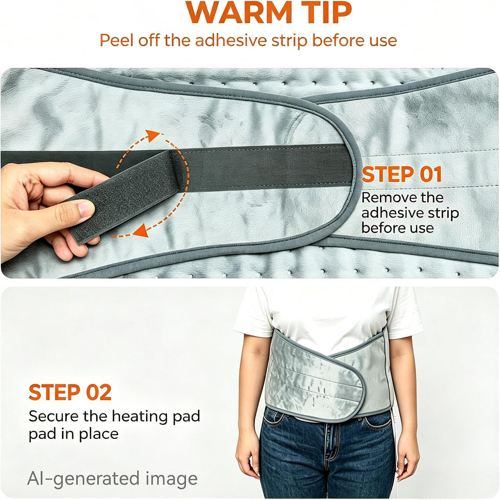 Heating Pad for Back Pain Relief, Electric Heating Pad for Period Cramps Neck Shoulders with Belt, 4 Timer 6 Heat Setting & Auto Shut Off, 12"X24"+20" Large Moist Heat Pad for Mom,Dad