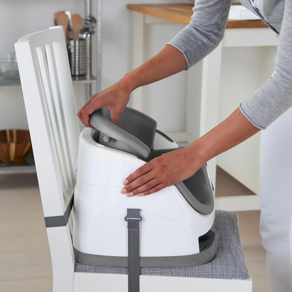 Baby Base 2-In-1 Booster Feeding and Floor Seat with Self-Storing Tray - Slate